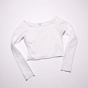 Brandy Melville Bonnie top off shoulder longsleeve white cotton blend